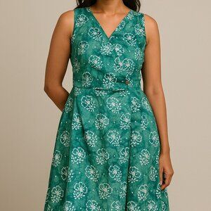BRAND NEW Green Sleeveless Fit & Flare Dress – V-Neck Summer Style